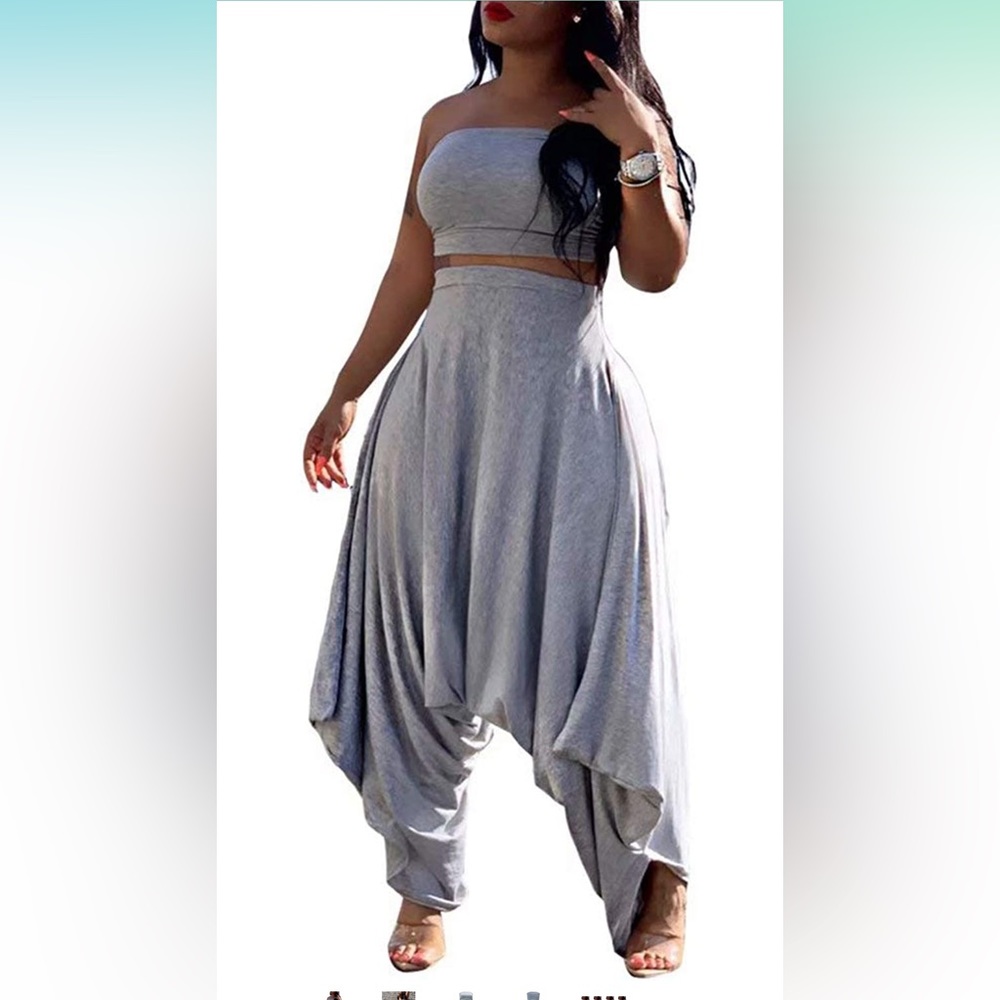 Women's Casual 2Piece Outfit Sleeveless Top Harem Long Pants Set Sz M Gray NWOT